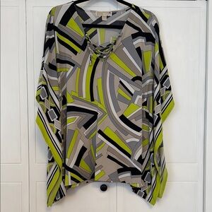 Michael Kors Stylish Geometric Women's Top - Green and Gray L 💚